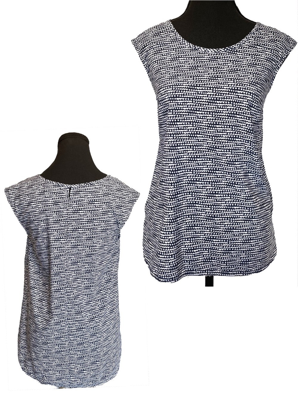 Merona Navy & White Nautical Cap-Sleeve Work Blouse Coastal Grandma Tank Small